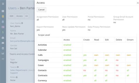 EspoCRM Rechtemanagement